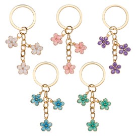 SYEYCW 5 Pcs Cute Keychain, Cute Flower Keyring, Keyrings for Women, Flower Gold Keychain Bag Charm, Keyring Accessories Purse Charms, for Bag Accessories, Key Pendant, for Girls Women Gift