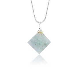 InfinityGemsArt Natural Raw Aquamarine Stone Flat Rough Crystal Gemstone Dainty Women Pendant Necklace, Chakra Healing Crystals March Birthstone Silver Plated Chain 18 inch, Sea Stone