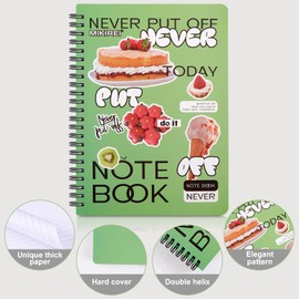 FNLLC A5 Spiral Notebook, Lined, Cute Notebook, Bullet Journal, Suitable for School, Travel, Office, Pack of 4 (160 Pages) - Pastries