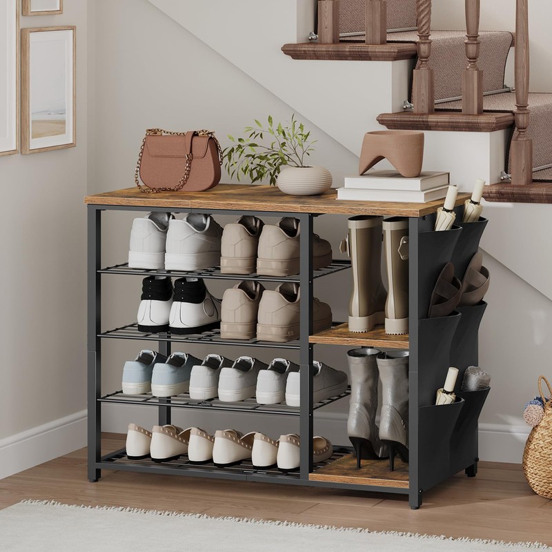 YATINEY Industrial 5-Tier Shoe Rack, Metal Shoe Storage Organizer with
