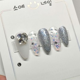 Blue Moonlight Handmade Nail Tips - Stiletto / 푸른 달빛 수제네일팁 - 스틸레토