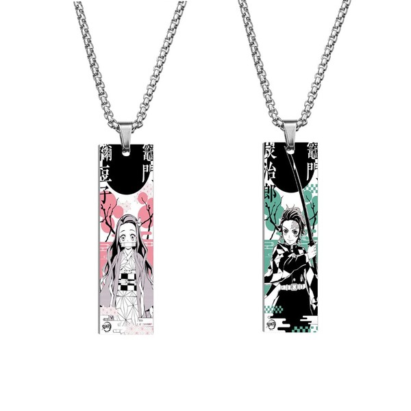 Syijupo 2pcs Anime Necklace,Tanjiro Necklace,Nezuko Necklace,Giyuu Necklace,Anime Pendant,Anime Necklace,Cosplay Necklace,Pendant Necklace,Anime Cosplay Accessoires Accessories for Fan Cosplay, Metal,