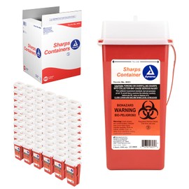 Dynarex D4623 Sharp Container, Provides a Safe Disposal of Medical Waste and Needles, Non-Sterile & Latex-Free, 2 Quarts, Made with Thermoplastic, Red, Pack of 60