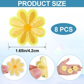 PAGOW 8 Pcs Flower Iron on Patches, Cute Daisy Flower Applique Patch, Sew On Embroidered Applique Sewing Patches for Bags, Jackets, Jeans, Clothes, 1.65x1.65inch (W*H), Yellow