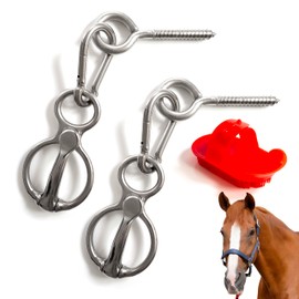 INTONX Horse Tie Ring 2 Pack - Heavy-Duty Stall and Trailer Accessories - Secure Tethering Rings for Stable and Barn - Includes Horse Grooming Brush - Essential Horse Supplies and Equipment