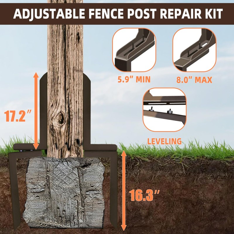 K.D STONEDGE Pack of 2 Adjustable Fence Post Repair Kit