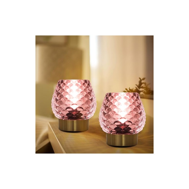 Ecleng 2 Pack Small Battery Operated Lamp with Timer,Cordless Glass