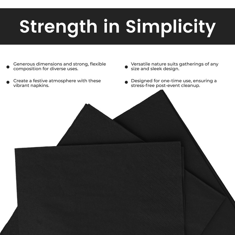 Black Luncheon Napkins - 100-4-Fold 2-Ply, 33 x 33cm -
