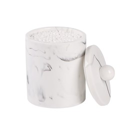Tonxus Marble Qtip Holder with Lid, White Resin Cotton Swab Container, Small Apothecary Storage Jars, Bathroom Q-Tip Holder for Cotton Balls, Swabs, Pads, Floss Picks