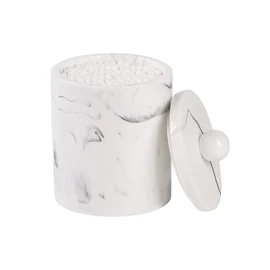 Tonxus Marble Qtip Holder with Lid, White Resin Cotton Swab Container, Small Apothecary Storage Jars, Bathroom Q-Tip Holder for Cotton Balls, Swabs, Pads, Floss Picks