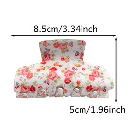 French Countryside Style Vintage Floral Print Hair Claws Non Slip 3.3" Hair Clips for Women Girls Medium Thick Hair, White Floral A