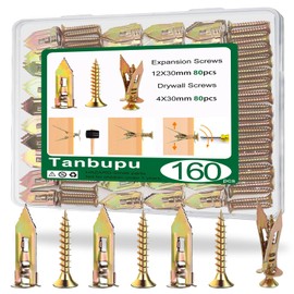 Tanbupu 160 PCS Self Drilling Drywall Anchors with Screws 2025 Upgraded Zinc Plated Steel Hollow Wall Anchors(0.47X1.18inch) and Screws, Easy Application No Drill or Holes in Wall