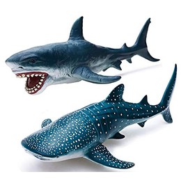 Gemini&Genius Sea Life Great White Shark and Whale Shark Action Figure Set Ocean Sea Life Marine Animals Model Toys Soft Rubber Realistic Educational and Role Play Toy for Kids