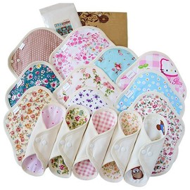 AESET53340-OUT Outlet Cloth Napkins, Cloth Liners, Complete Set of 15 | Organic Cotton Sanitary Napkins with Feathers, Integrated Waterproof Cloth & Cloth Liner