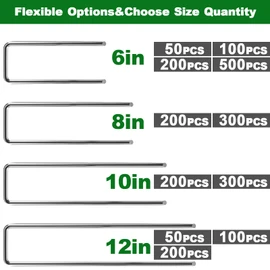 AMAGABELI GARDEN & HOME 300 Pack Galvanized Landscape Staples 8 Inch 11 Gauge Garden Staples Garden Stakes Plant Cover Stakes U-Shaped Landscape Stakes Landscape Pins for Weed Barrier Fabric
