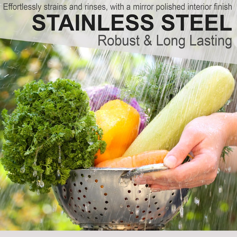 Stainless Steel Colander 24cm (9") - Freestanding with Dimpled Base,
