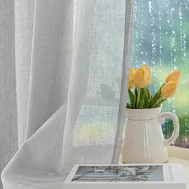 HolidayIdeas Outdoor Curtains for Patio-4 Panels Grey Linen Semi Sheer Curtains for Patio Waterproof, Privacy Sun Light Indoor Outside Drapes for Gazebo, Pergola, Balcony, Pool, Backyard 54x95 Inch