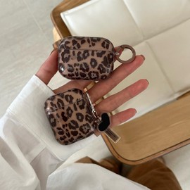 aaknhen Cheetah Print Case for AirPods 4th Generation 2024 Cute Leopard Animal Pattern Clear Brown Case with Keychain for Girls Women Kawaii(Airpods 4,Love Heart)