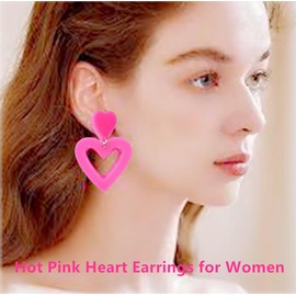 Go Ho Pink Body Glitter Gel and 2 PCS Hot Pink Heart Earrings for Women,Sparkle Pink Holographic Chunky Sequins Glitter Gel with Pink Heart Earrings for Singer Concerts Face Body Glitter Makeup