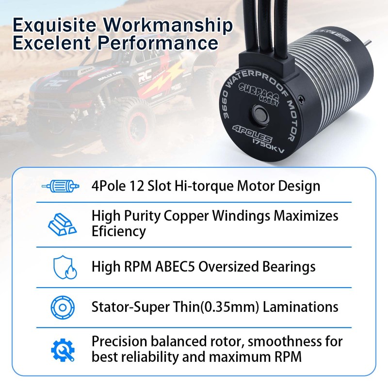 Surpass 3660 1750kv brushless Motor 4 Pole for 1/10 RC