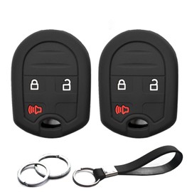 INFIPAR 2pcs Compatible with Ford F-150 F-250 F-350 F-450 F-550 F-650 F-750 Edge Flex Fusion Explorer E-150 E-250 E-350 Super Duty Lincoln Key Fob Cover Case Key Chain Protector Keyless Remote Holder