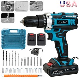 21V Cordless Drill Set, Power Drill 59Pcs With 3/8 Inch Keyless Chuck, 25 3 Clutch Electric Drill With Work Light, Max Torque 45Nm, 2-Variable Speed & 2 Batteries And Fast Charger - Color: Blue