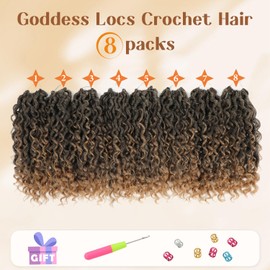 Callia Faux Locs Crochet Hair 12 Inch 8 Packs Goddess Locs Crochet Hair for Black Women Pre Looped Locs Crochet Hair, Crochet Faux Locs with Curly Ends T27