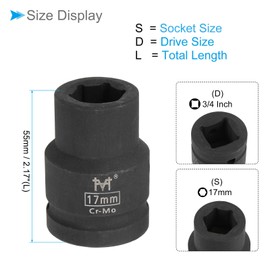 CoCud 6-Point Shallow Impact Socket, 3/4-Inch Drive 17mm Socket, Cr-Mo Axle Nut Impact Socket - (Applications: for Household Maintenance)