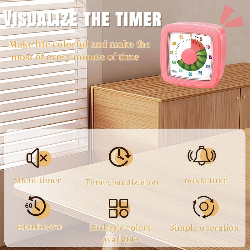 Kids Visual Timer for Kitchen,Classroom,Cooking,Learning,Bedroom,Office, 60-Minute Countdown Pomodoro Timer for