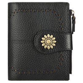 Lavemi Womens Leather Wallet Small Compact RFID Blocking Credit Card Case Purse with Zipper Pocket(Pebbled Black)