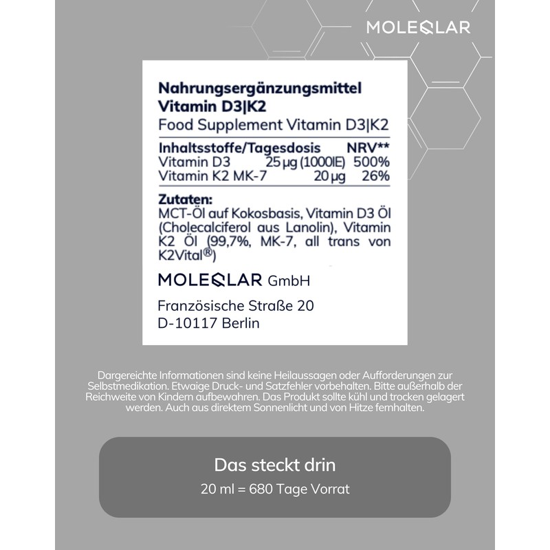 MoleQlar Vitamin D3 K2 Drops - 1000 IU Vitamin D3
