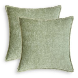 CaliTime Throw Pillow Covers Decorative 18 X 18 Inches Pack of 2 Cotton Thread Stitching Edges Solid Dyed Soft Chenille Cushion Cases for Couch Sofa Bed Living Room Farmhouse Sage Green