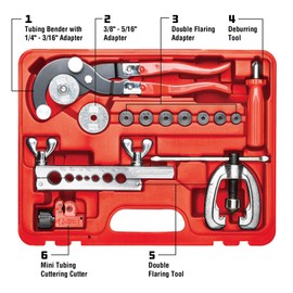 Powerbuilt 14 Piece Master Tubing Service Kit, Cutting, Bending, Flaring Metal Tubes, HVAC, Car Repair, Plumbing, Electrical Tool Set - 948006