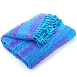 Hill Queen Vegan Wool Shawl Blanket - Stripe - Turquoise Purple