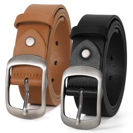 VONMELLI Women Leather Belts for Jeans Dress 2 Packs Fashion Leather Ladies Waist Belt with Sliver Buckle, Black Brown L