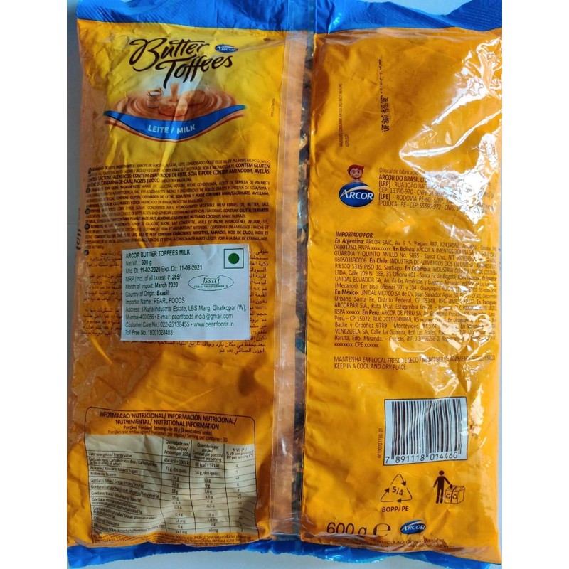 ARCOR Bala Butter Toffees Leite 600 grs. / Butter Toffes