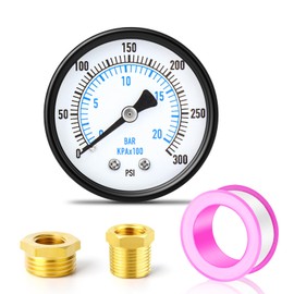 ERGAOBOY 0-20 Bar (0-300 Psi) 2" Dial Face 1/4" BSP Well Pump Pressure Gauge, with Brass Adapter, Center Back Mount