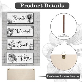 4 Pieces Bathroom Wall Art Rustic Farmhouse Decor for Home Spa Bathroom Laundry Decor Hanging Decoration Flower Gift Wood Wooden Christmas Signs
