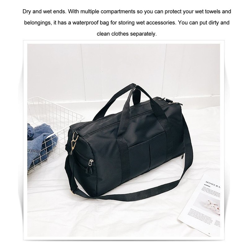 Travel Bag Black Large Capacity Compartment Design Waterproof Oxford Cloth