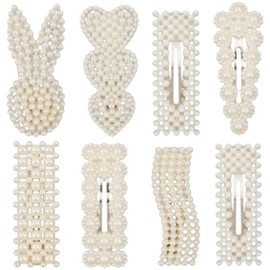 Mecool 8 Pcs Artificial Faux Pearl Hair Pins for Women | Barrette Hair Clips for Straight & Curly Hairs Styling Accessories | Headwear Wedding Gift for Girls | Bridal Hairs Accessories - White