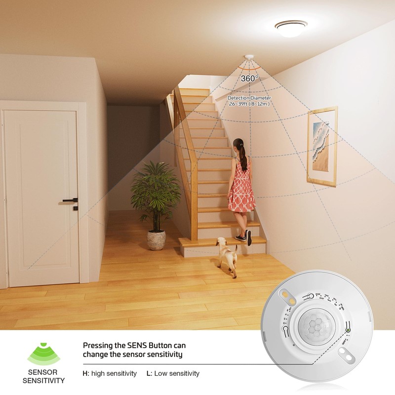 RAYZEEK Ceiling Mount Motion Sensor Light Switch, 360° Occupancy Sensor,
