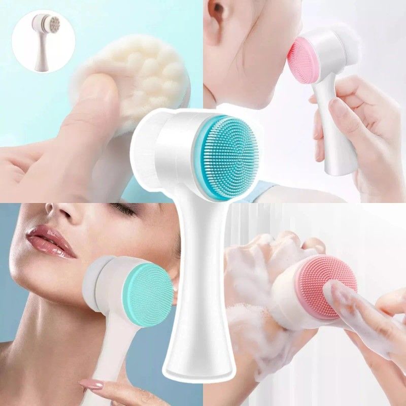 Cepillo Limpieza Facial Doble Cara Manual Exfoliante Skin F