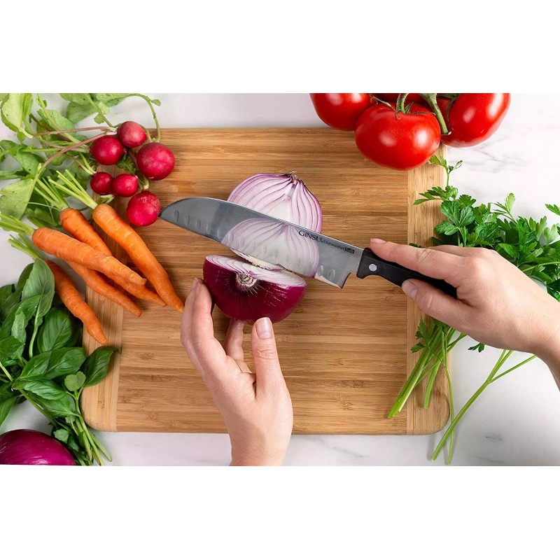 GINSU Kiso 7" Santoku Knife Red Dishwasher Safe Stainless Steel
