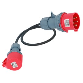 CEE High Current Adapter, 32A to 16A 5G2.5 5P, 32A Plug to 16A Red CEE Socket, 0.5 m EV Cable, Suitable for Electric Vehicles, EV RV Motorhomes