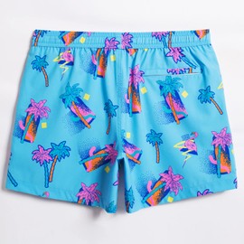 MaaMgic Men's Swimming Shorts 4 Way Stretch Board Shorts Quick Drying with Mesh Lining and Adjustable Drawstring Reusable, Sky Blue Coconut Tree