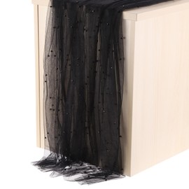 PATIKIL 10Ft Pearl Table Runner, Sheer Tulle Fabric Lace Tablecloth Chiffon Wedding Table Cloth for Bridal Shower Birthday Party Dessert Arch Veil Decor, Black (63x120inch)