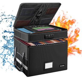 DocSafe DocSafe File Box with Lock,Multi-Layer Fireproof Document Box Collapsible File Storage Organizer with Pockets/Handle,Large Portable Home Office Filing Box for Hanging Letter/Legal Size Folders,Black