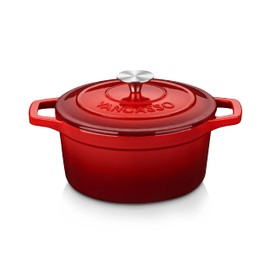 vancasso Enameled Cast Iron Dutch Oven with Lid, 3.5 QT Small Round Enamel Dutch Oven Pot for Bread Baking, Non Stick Enamel Coating, Red