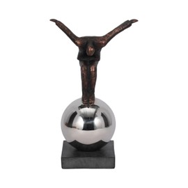 Sagebrook Home 12" Metal Man Sculpture - Contemporary Artistic Statue of Man Balancing on Sphere - Decorative Polyresin Table or Shelf Decor for Home or Office - Bronze/Copper Statue