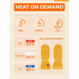 ORORO Leather Heated Mittens for Men and Women, Heated Chopper Mittens with Battery for Outdoor Work (Charger Not Included) (Yellow,M)